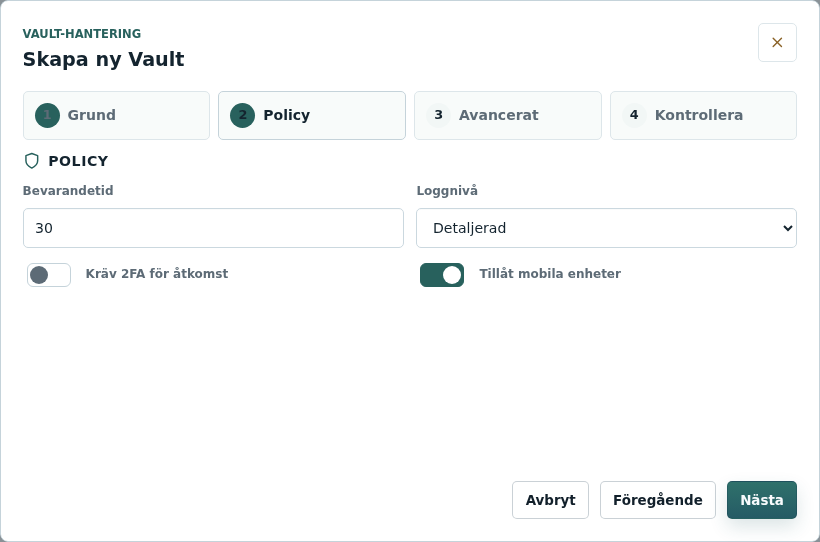 Stegvis guide för att skapa en Vault